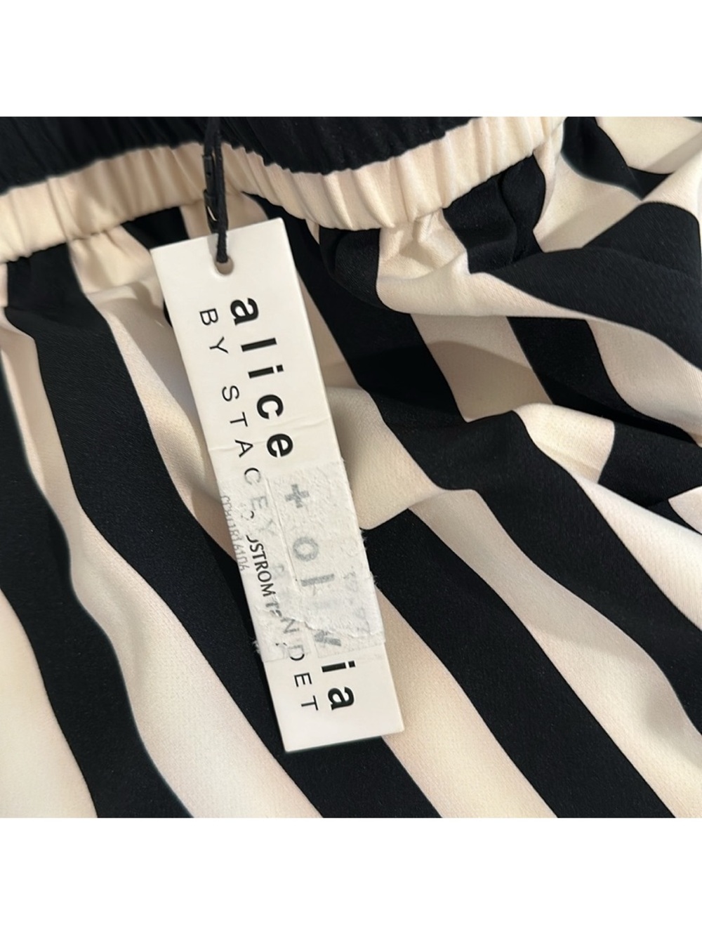Alice + Olivia Black & Cream Vertical-Stripe Wide-Leg Pants - Picture 3 of 5